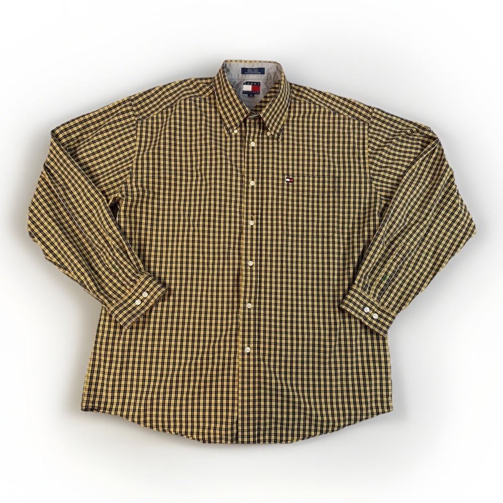 Vintage Tommy Hilfiger Shirt Men's XL Yellow Plaid Check Button Down Casual